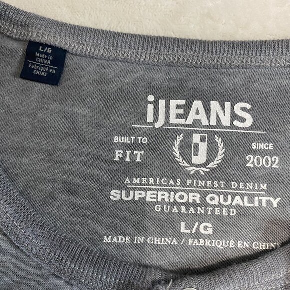 i jeans by Buffalo Mens SZ L Long Sleeve Regular Fit Henley Shirt Gray NWT - Picture 5 of 9